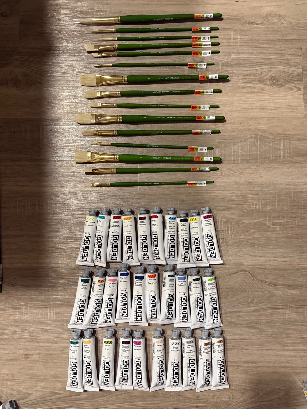 30 Golden Heavy Body Acrylic Paint Set + Artist’s Loft Firenze Paintbrushes
